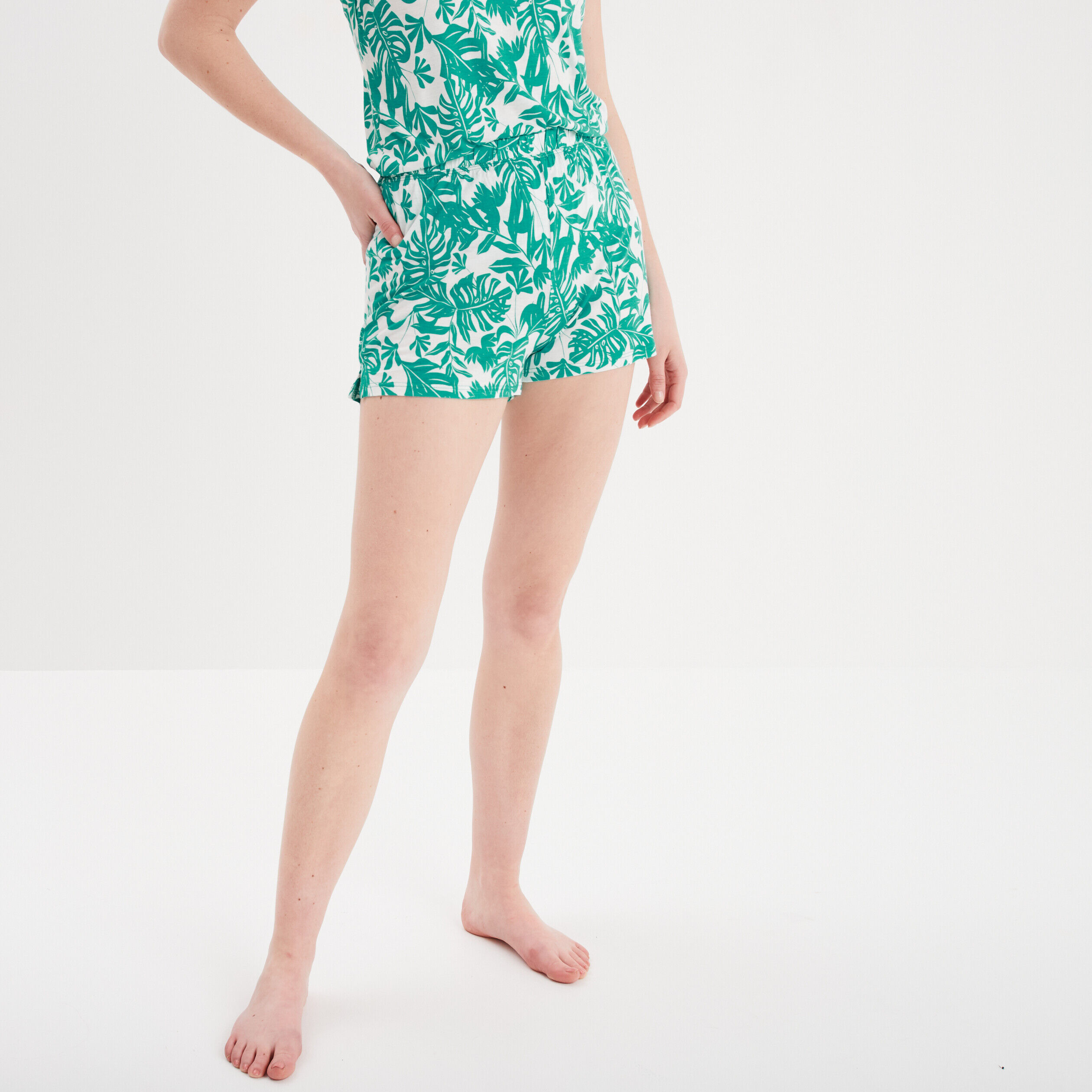 Bas de pyjama short liseré dentelle vert femme LH