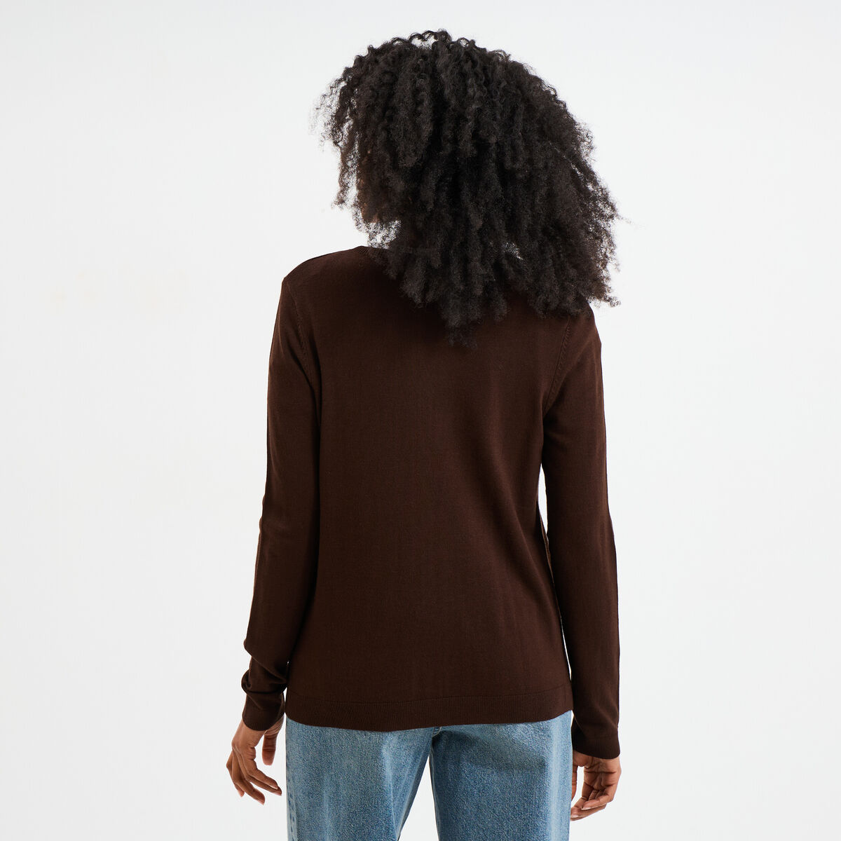 Gilet col rond manches longues marron foncé femme
