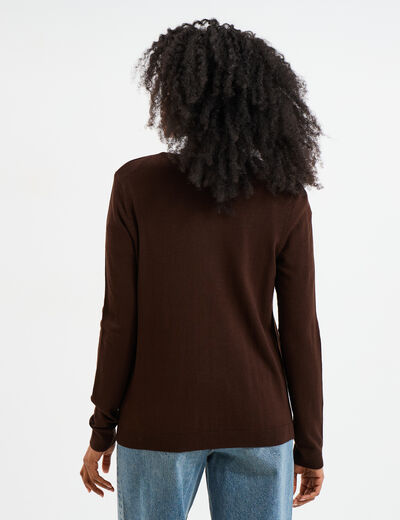 Gilet col rond manches longues marron foncé femme