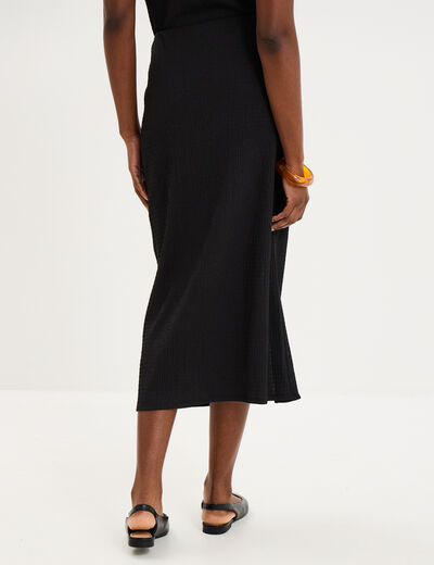 Jupe longue gaufr&eacute;e fluide noir femme