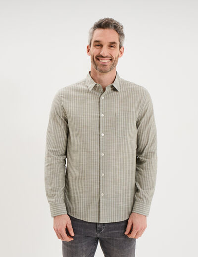 Chemise manches longues coton vert kaki homme