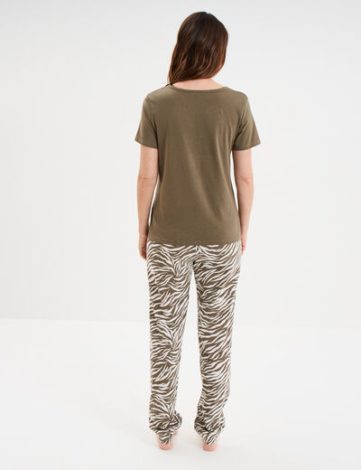 Ensemble pyjama pantalon t-shirt coton vert kaki femme