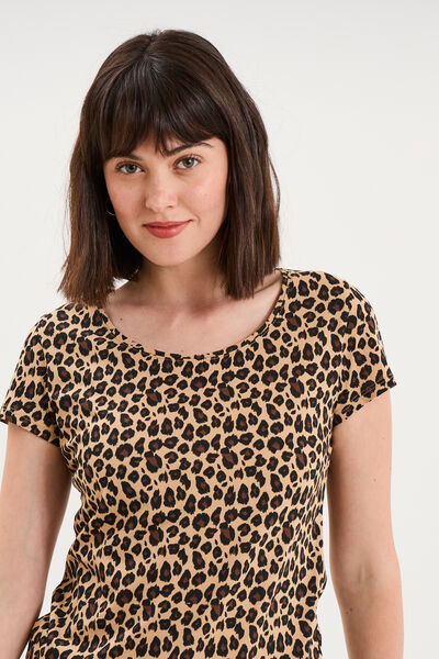 T-shirt coton imprim&eacute; coupe ajust&eacute;e beige femme