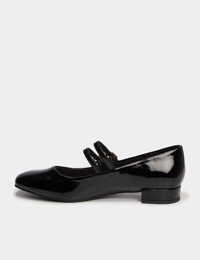 Ballerines bout carr&eacute; brides ajustables noir femme