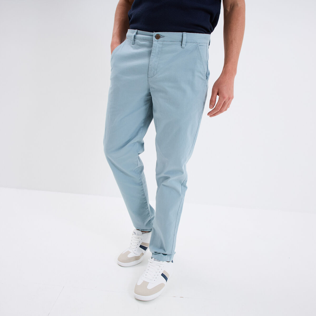 Pantalon chino droit stretch gris homme
