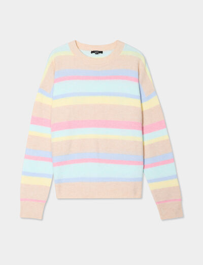 Pull col rond manches longues multicolore femme