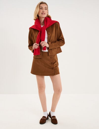 Jupe courte effet su&eacute;dine camel femme