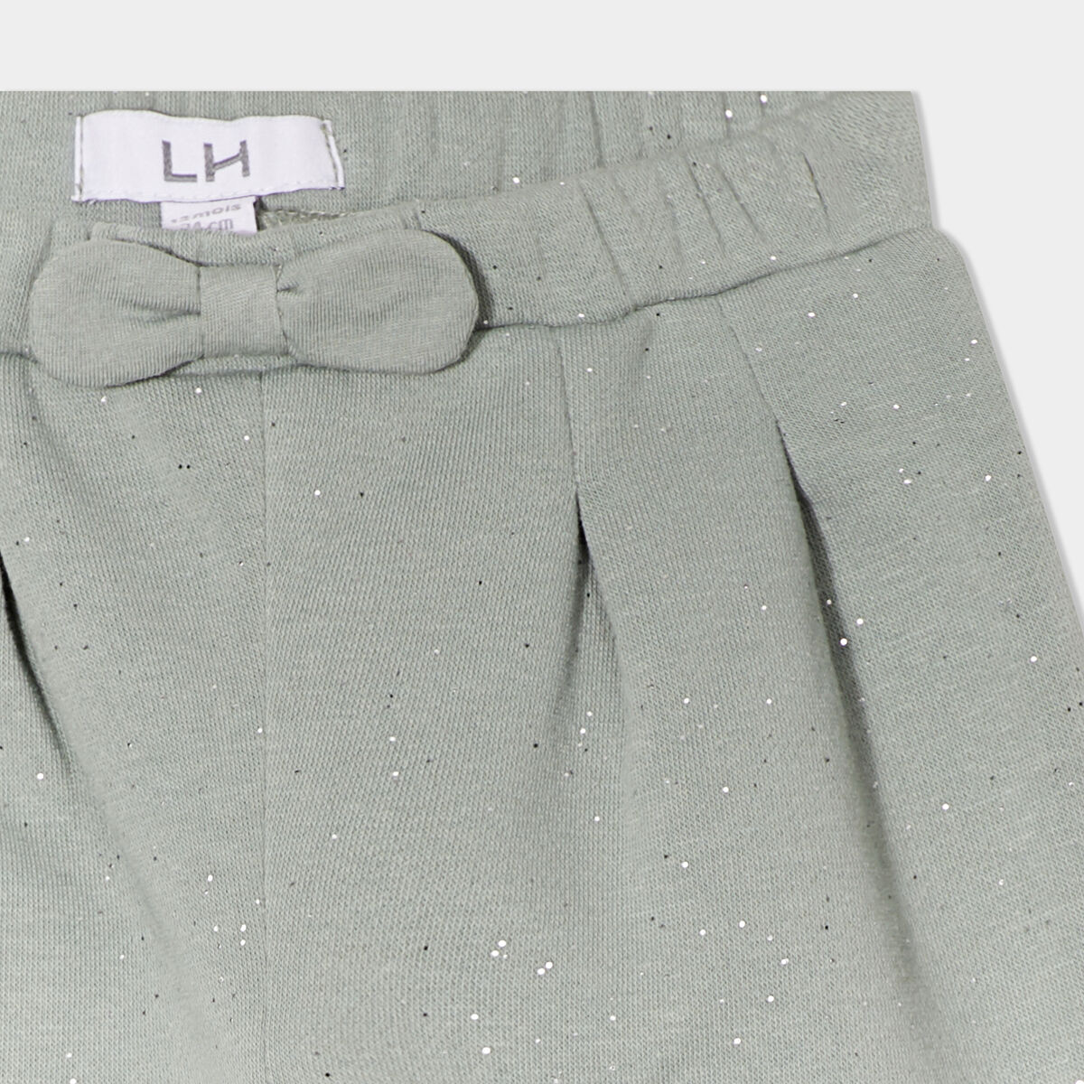 Pantalon jogging paillettes et noeud vert kaki bébé fille