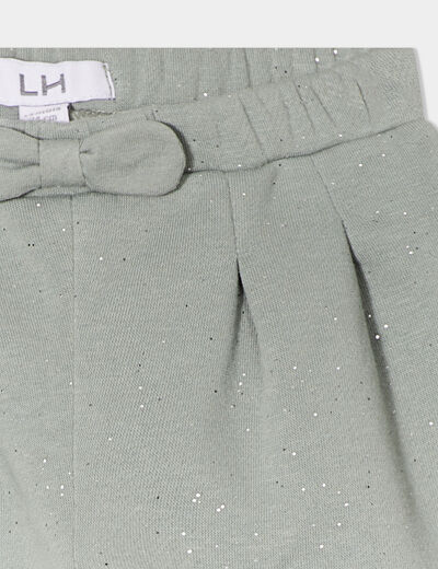 Pantalon jogging paillettes et noeud vert kaki bébé fille