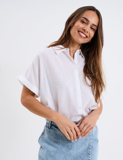 Chemise plumetis manches courtes coton blanc femme