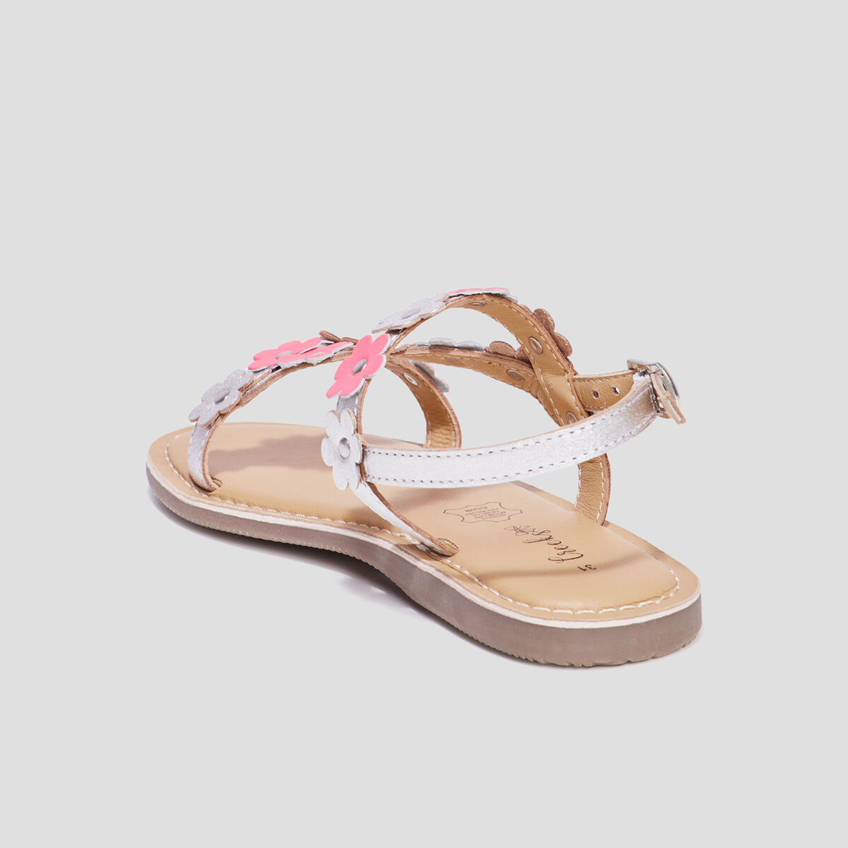 Sandales brides fleurs en cuir Creeks rose fille