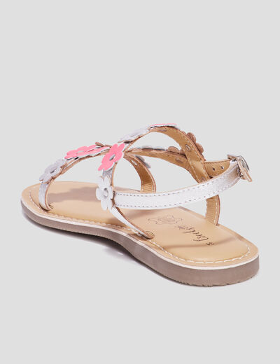 Sandales brides fleurs en cuir Creeks rose fille