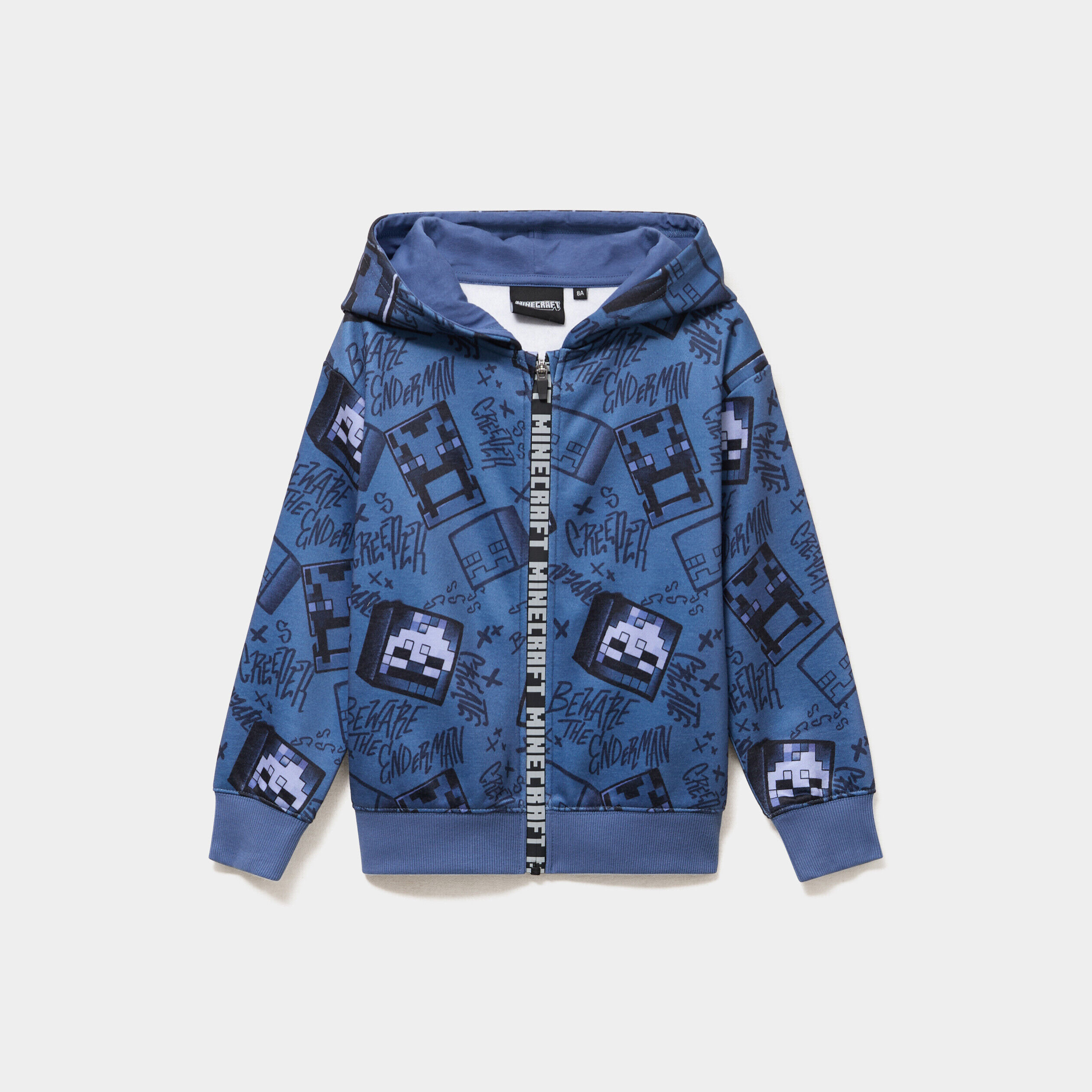 Sweat zippé à capuche Minecraft bleu gris garçon