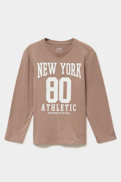 T-shirt manches longues coton taupe gar&ccedil;on