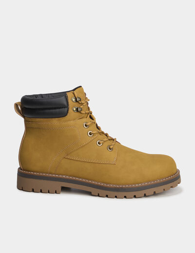 Bottines &agrave; bout rond lacets jaune homme