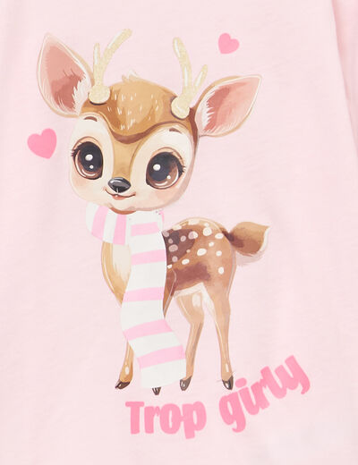 Ensemble pyjama pantalon t-shirt peluche rose poudr&eacute;e fille