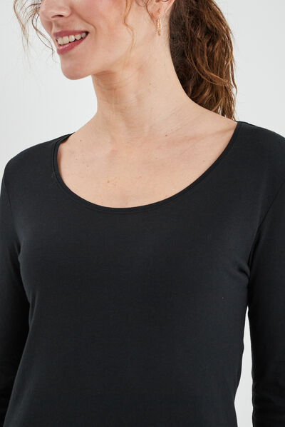 T-shirt coton manches longues noir femme