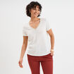 T-shirt col en V manches courtes blanc femme