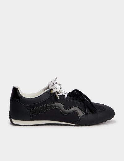Baskets &agrave; lacets doubles semelle fine noir femme
