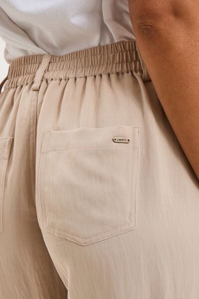 Pantalon cargo taille &eacute;lastiqu&eacute;e lyocell beige femme