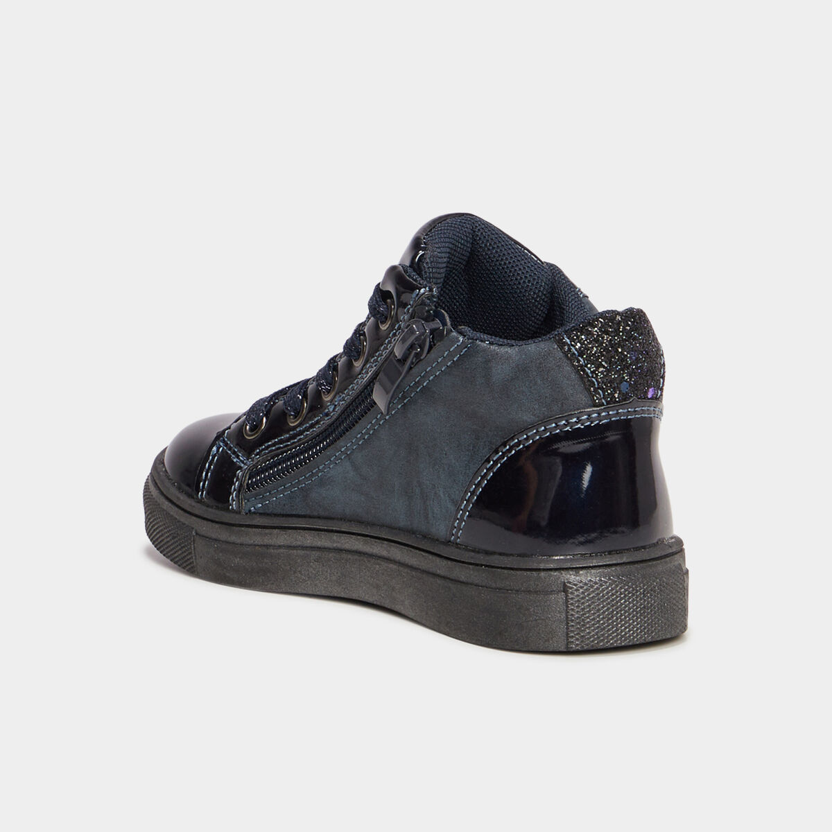Baskets montantes zipp&eacute;es vernies bleu marine fille