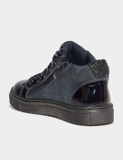 Baskets montantes zippées vernies bleu marine fille