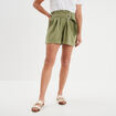 Short fluide droit vert kaki femme