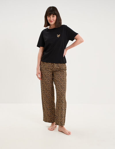 Pantalon de pyjama droit coton beige femme