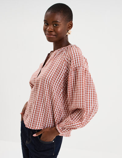 Blouse oversize col tunisien coton terracotta femme