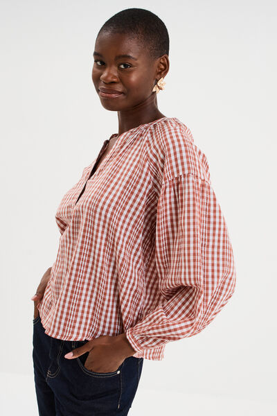 Blouse oversize col tunisien coton terracotta femme