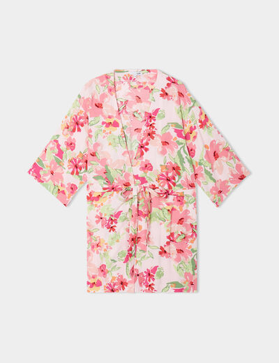 Déshabillé style kimono fluide rose femme