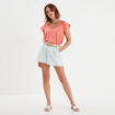 T-shirt épaules et dos macramé rose corail femme