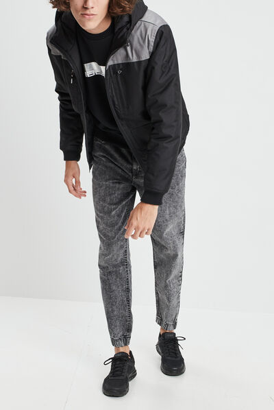 Blouson droit à capuche noir homme