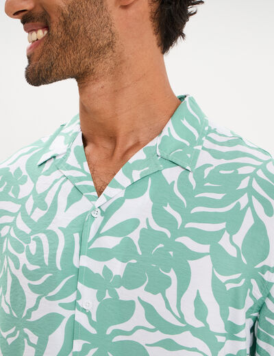 Chemise l&eacute;g&egrave;re textur&eacute;e manches courtes vert homme