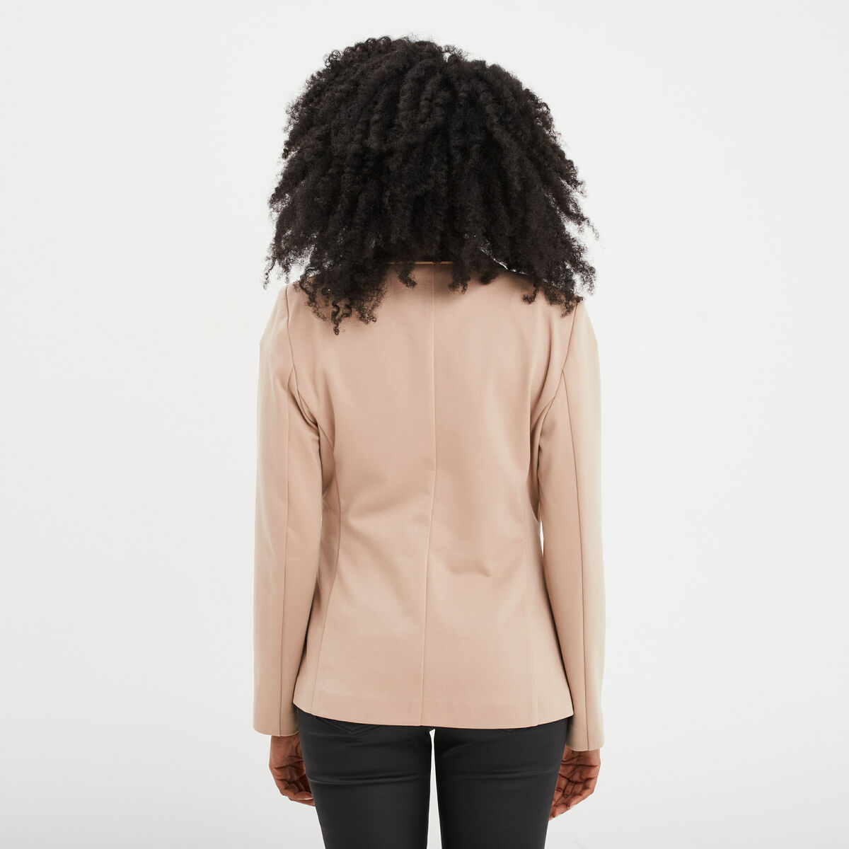 Veste blazer droite boutonnée 2 poches sable femme