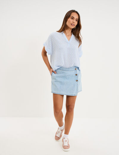 Jupe-short en jean courte coton denim triple stone femme