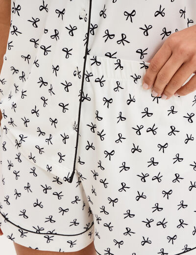 Ensemble pyjama chemise et short ecru femme