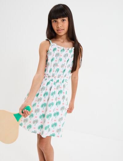 Robe à bretelles en gaze de coton ecru fille