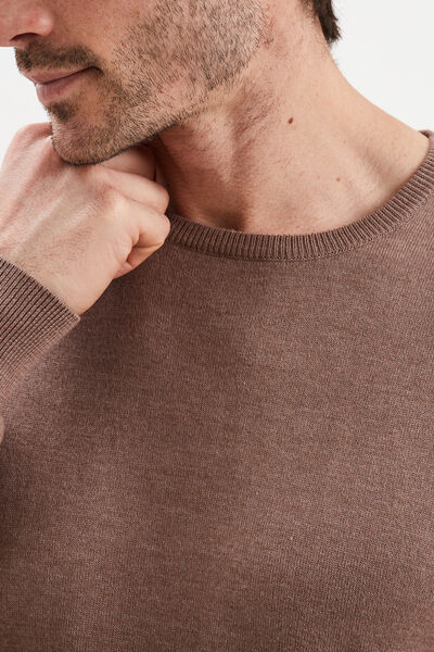 Pull droit col rond coton m&eacute;lang&eacute; gris homme
