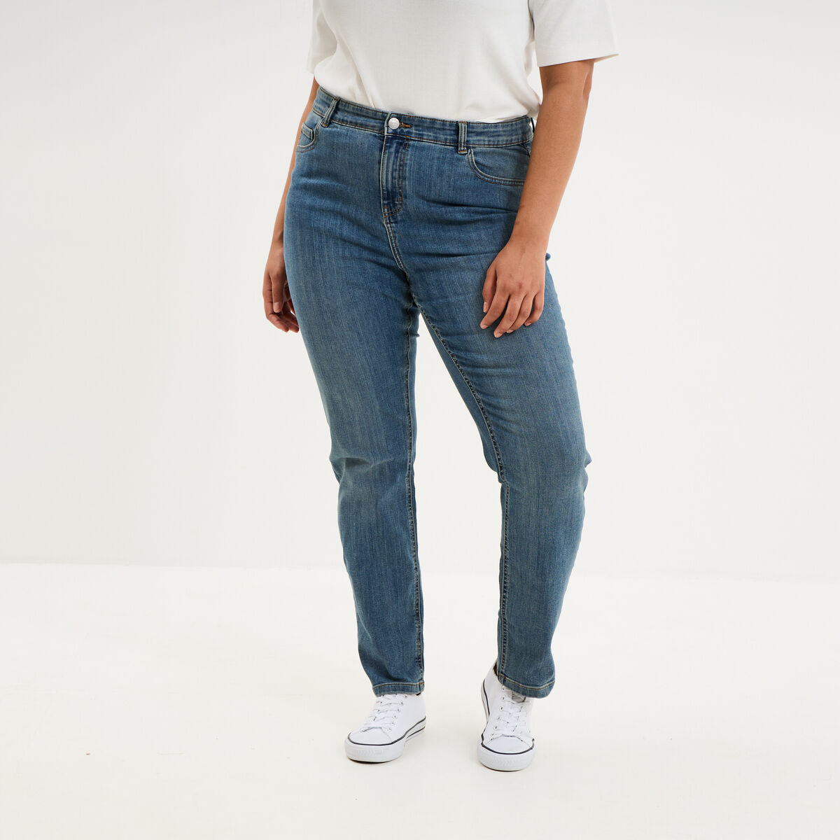 Jeans slim taille haute 5 poches denim dirty femme grande taille