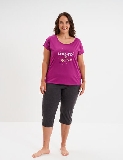 Ensemble pyjama corsaire et t-shirt violet femme grande taille
