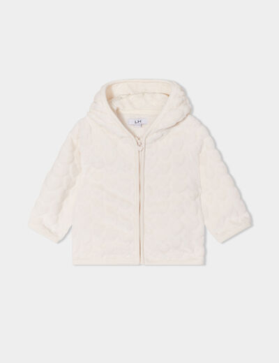 Gilet aspect velours à capuche creme bébé fille