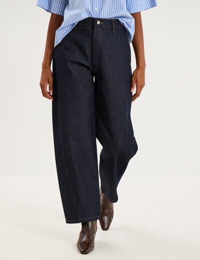 Jean barrel taille haute denim brut femme