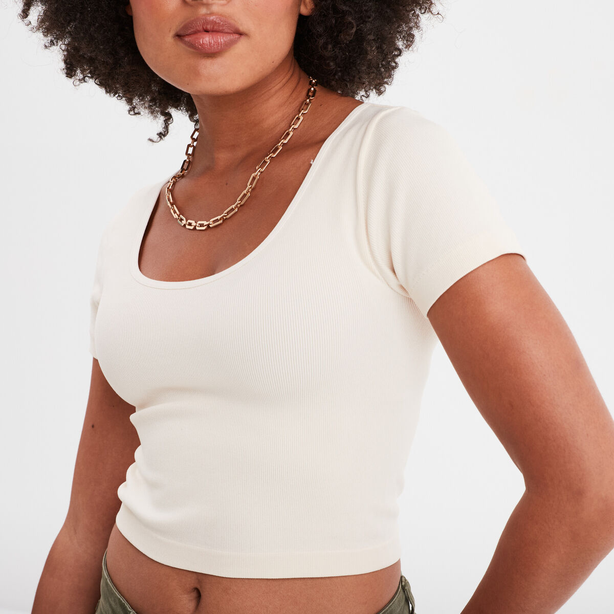 T-shirt manches courtes beige femme