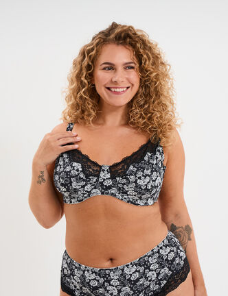 Soutien-gorge corbeille microfibre noir femme grande taille