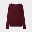 Pull col en V manches longues bordeaux femme