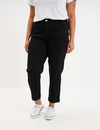 Jeans mom cropped taille haute denim noir femme grande taille
