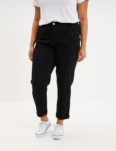 Jeans mom cropped taille haute denim noir femme grande taille
