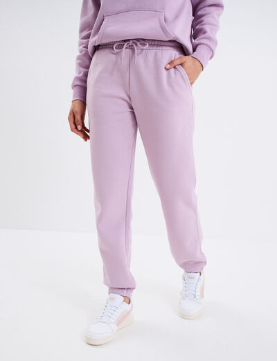 Pantalon jogging droit molleton violet clair femme