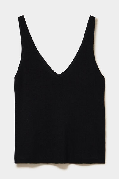 D&eacute;bardeur en maille col en V noir femme